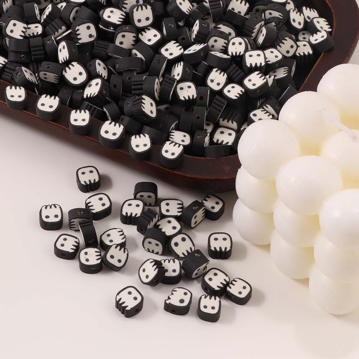 Halloween Ghost Flat Clay Beads 9mm Monochrome Polymer 100pcs 3