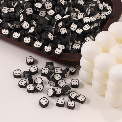 Halloween Ghost Flat Clay Beads 9mm Monochrome Polymer 100pcs 3