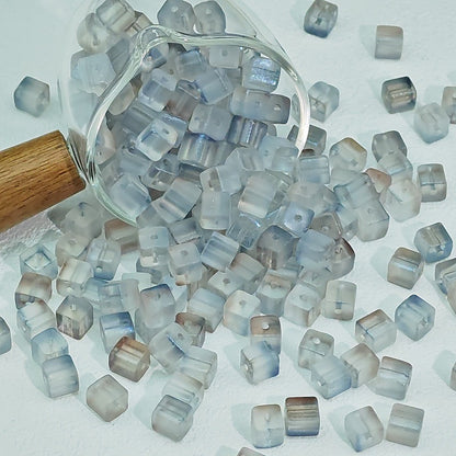 Transparent Sugar Cube Glass Beads 7mm Frosted Pastel 50pcs 13