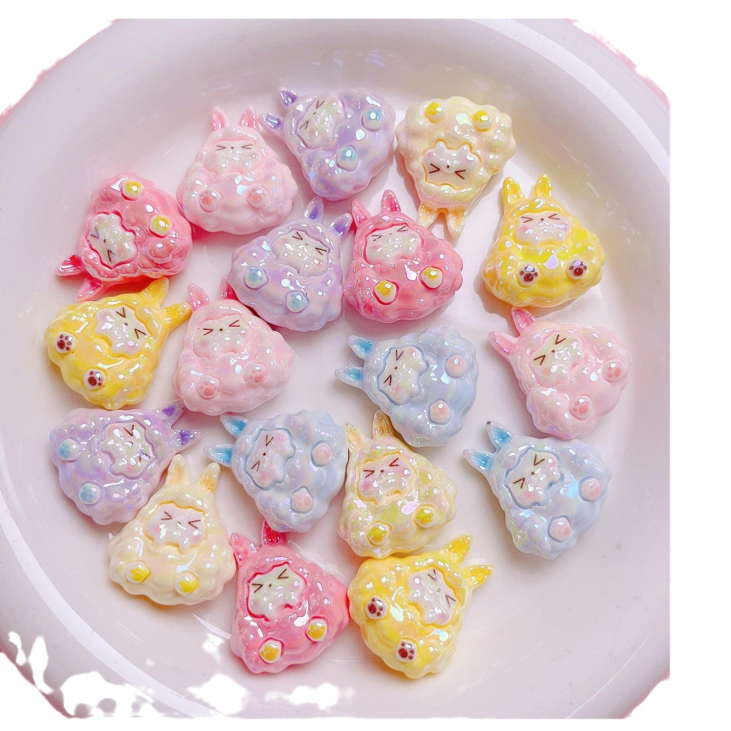 Kawaii Resin Beads 25mm Creamy Color UV Plating 5pcs 5
