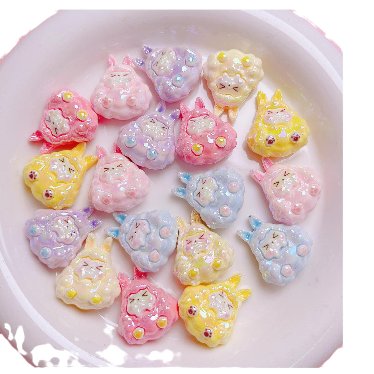 Kawaii Resin Beads 25mm Creamy Color UV Plating 5pcs 5