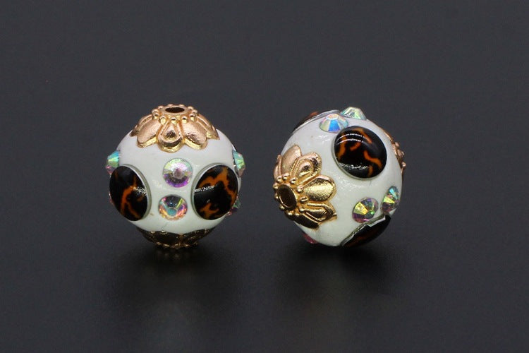 Ethnic Diamond Clay Beads 16mm Faceted Rhinestone Alloy 10pcs 7