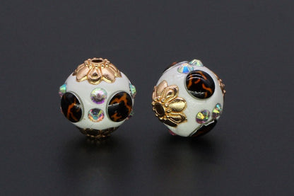 Ethnic Diamond Clay Beads 16mm Faceted Rhinestone Alloy 10pcs 7