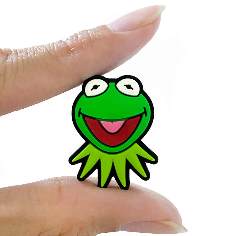 Silicone Focal Beads Frog Smiling Face Green 20pcs 4