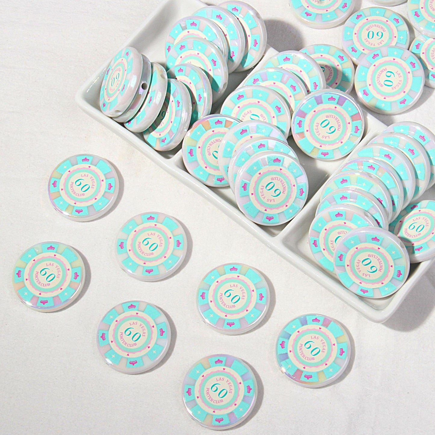 Chip Card Flat Acrylic Beads 32mm Colorful Printed 10pcs 7