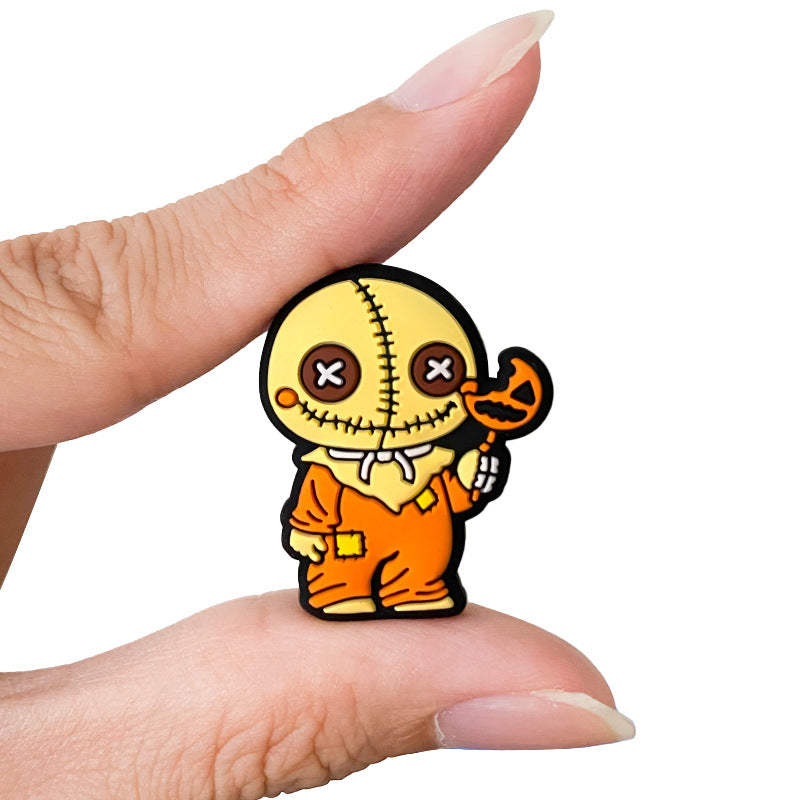 Silicone Focal Beads Halloween Stitched Doll Holding Pumpkin Lollipop 20pcs 5