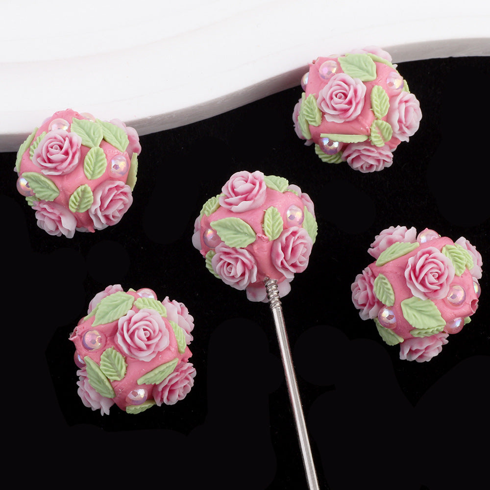 Flower Clay Beads 21mm Fresh Floral Ball Pastel Colors 6pcs 7