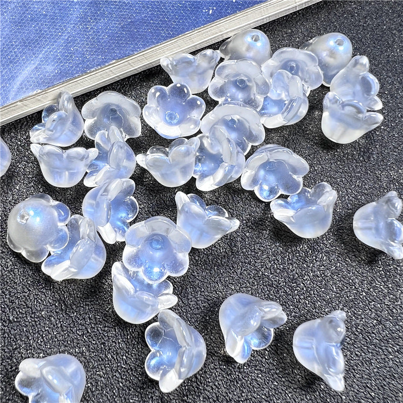 Wind Chime Flower Glass Beads 12mm Transparent Pink 50pcs 28