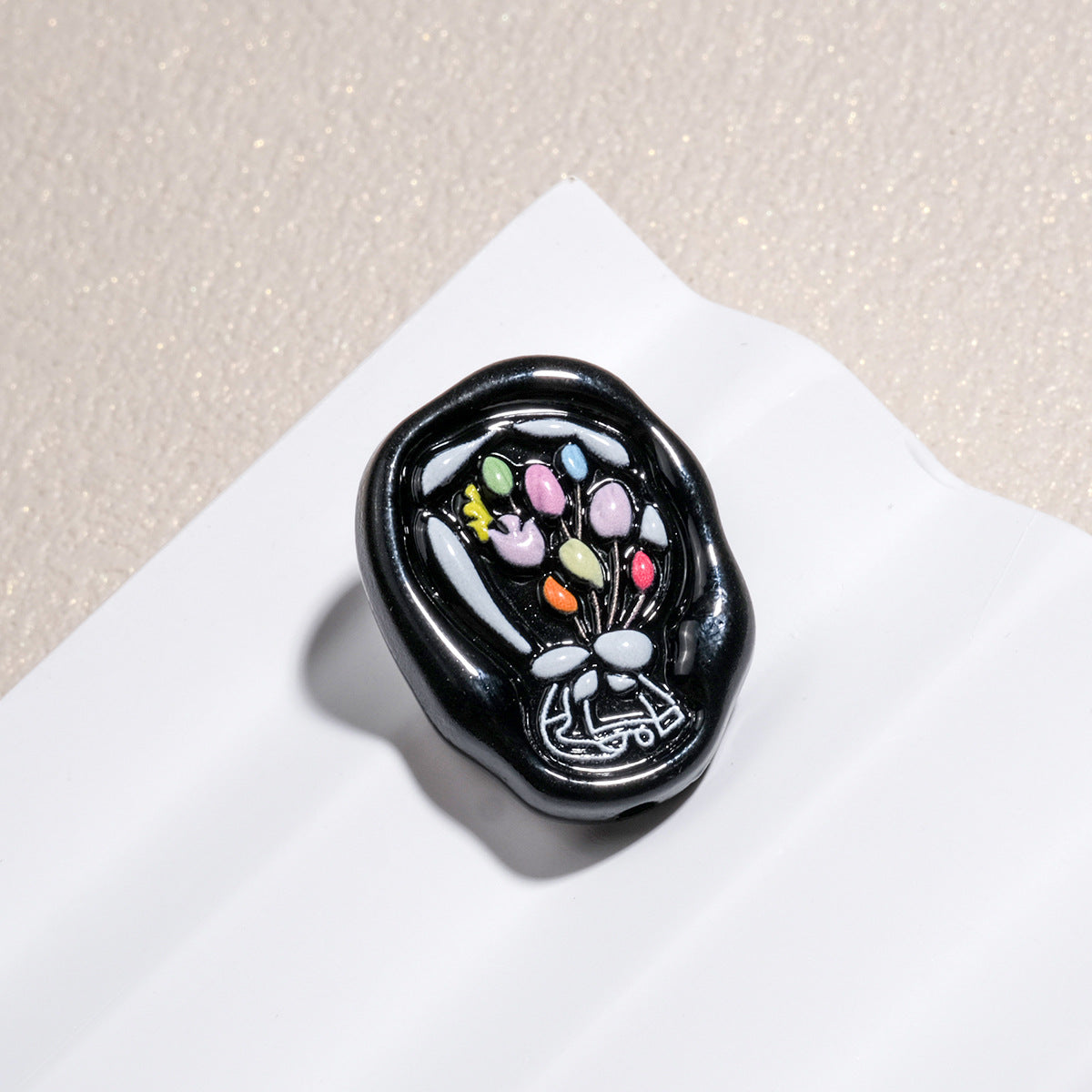Hand Painted Oval Bouquet Acrylic Beads 28mm Colorful Floral 10pcs 5