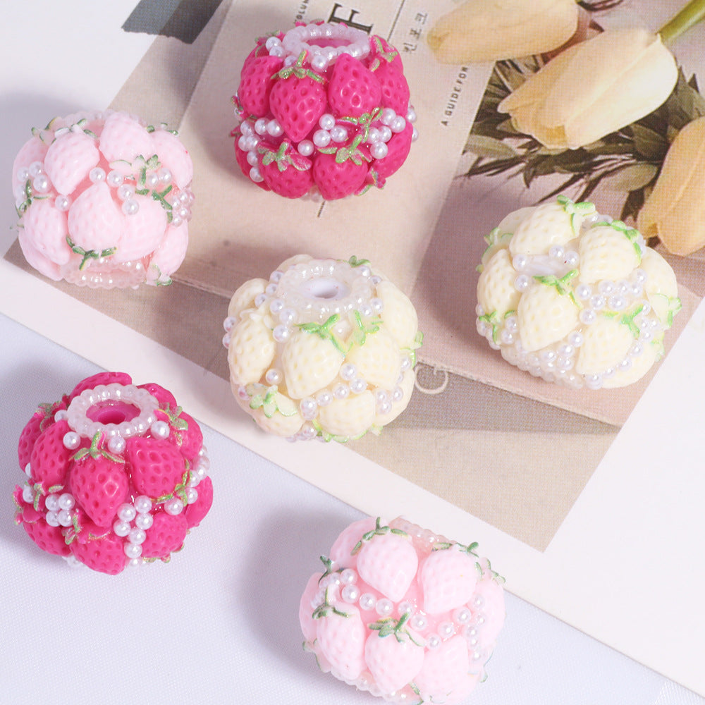 Embellished Double Layer Strawberry Clay Beads 22mm 5pcs 2