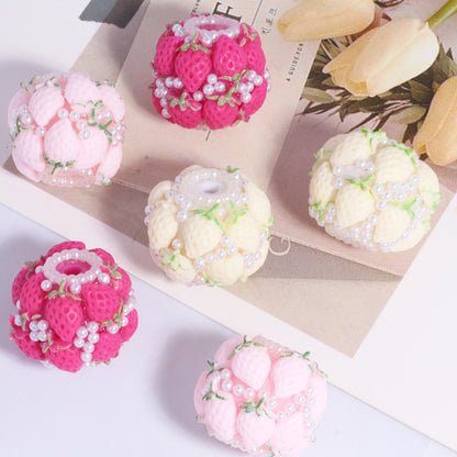 Embellished Double Layer Strawberry Clay Beads 22mm 5pcs 2