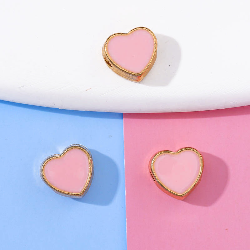 Heart Metal Beads 8mm Double-Sided Enamel Gold Tone 50pcs 3