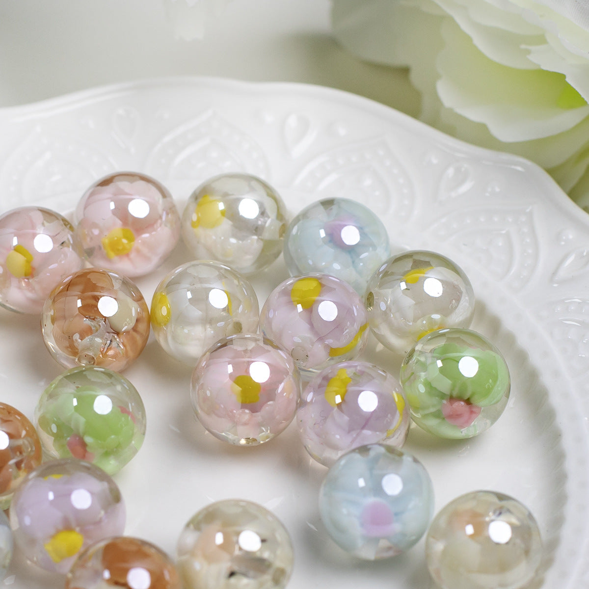 Sweet Bow Inside Resin Round Acrylic Beads 16mm 10pcs 5