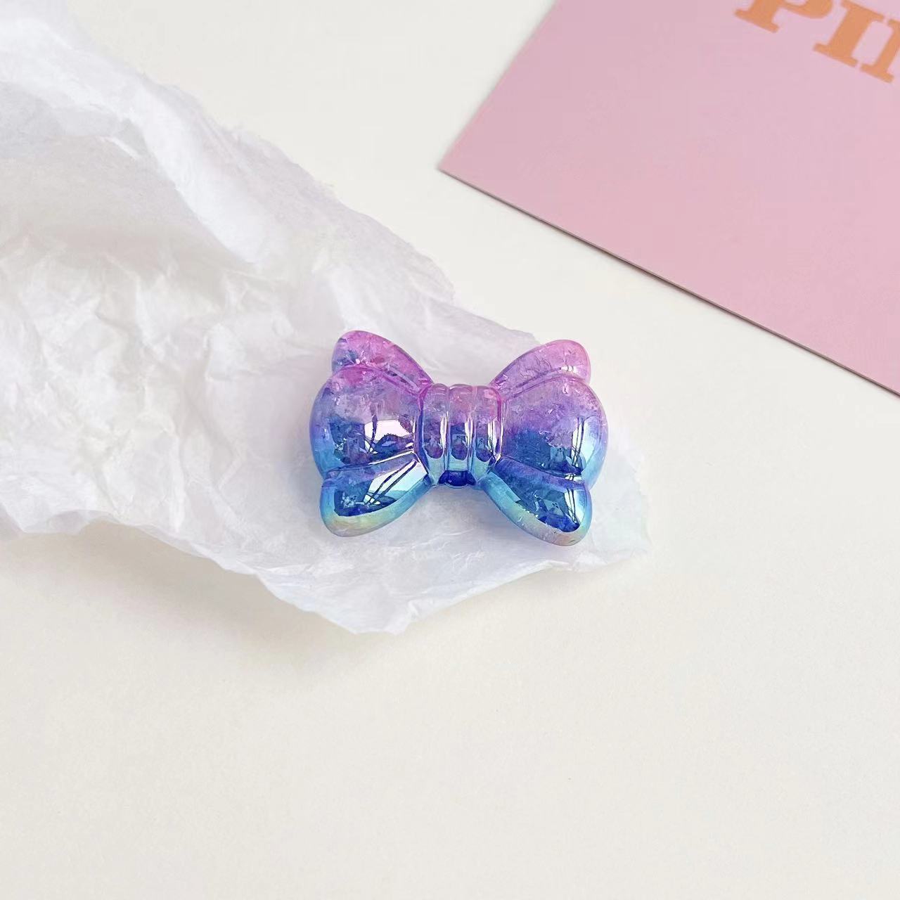 UV Plating Gradient Crackle Bow Acrylic Beads 32mm 50pcs 9