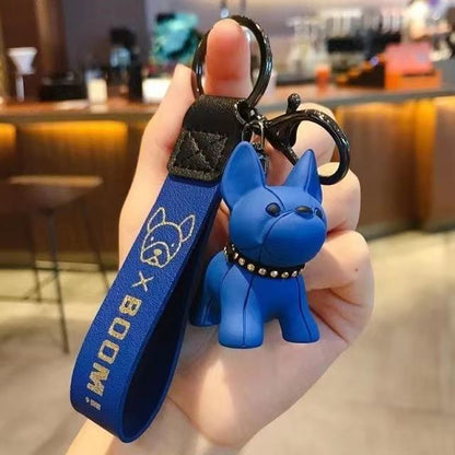 Bulldog Puppy Keychain Resin with Studded Collar and Leather Strap 6