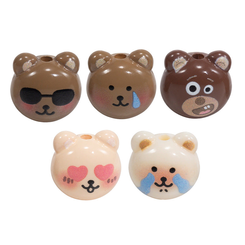 Cartoon Character Bear Head Acrylic Beads 17mm Colorful 10pcs 6