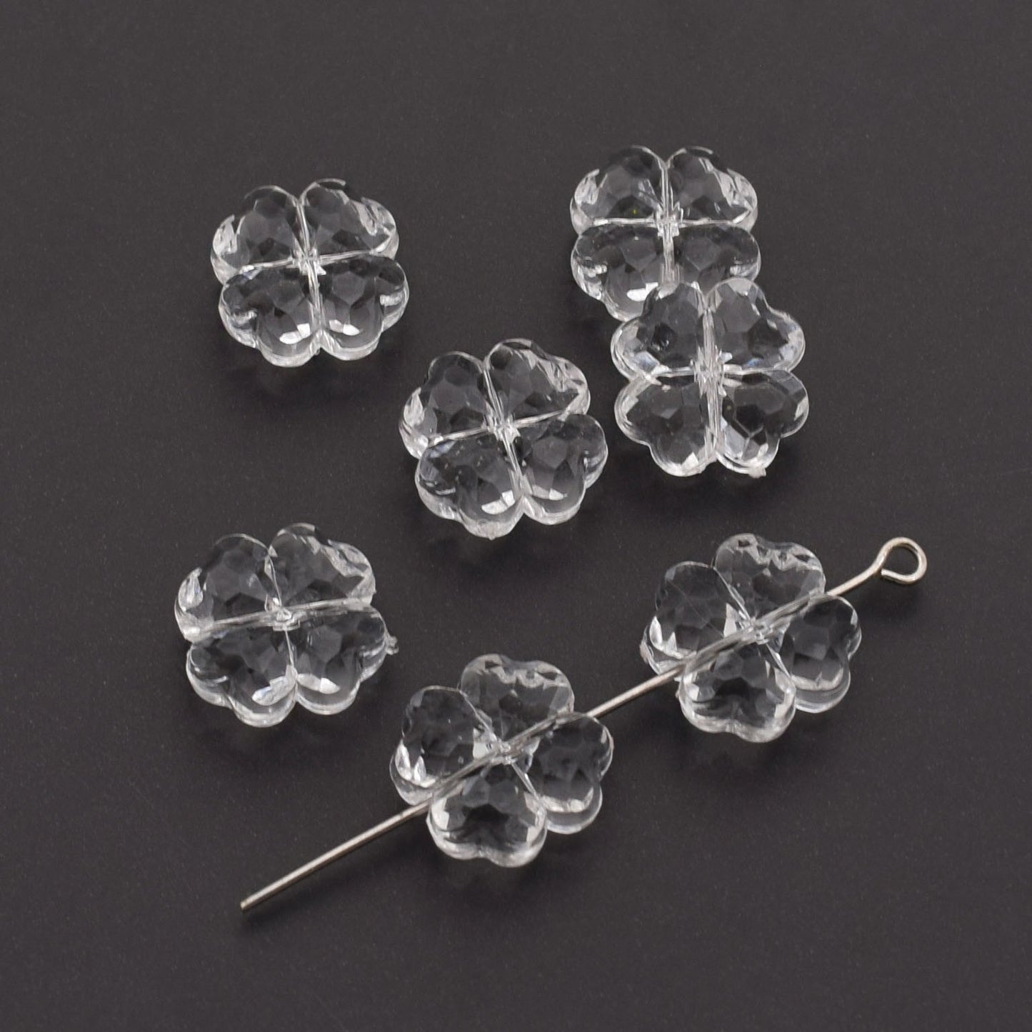 Transparent Faceted Clover Acrylic Beads 12.9mm Colorful 30pcs 12