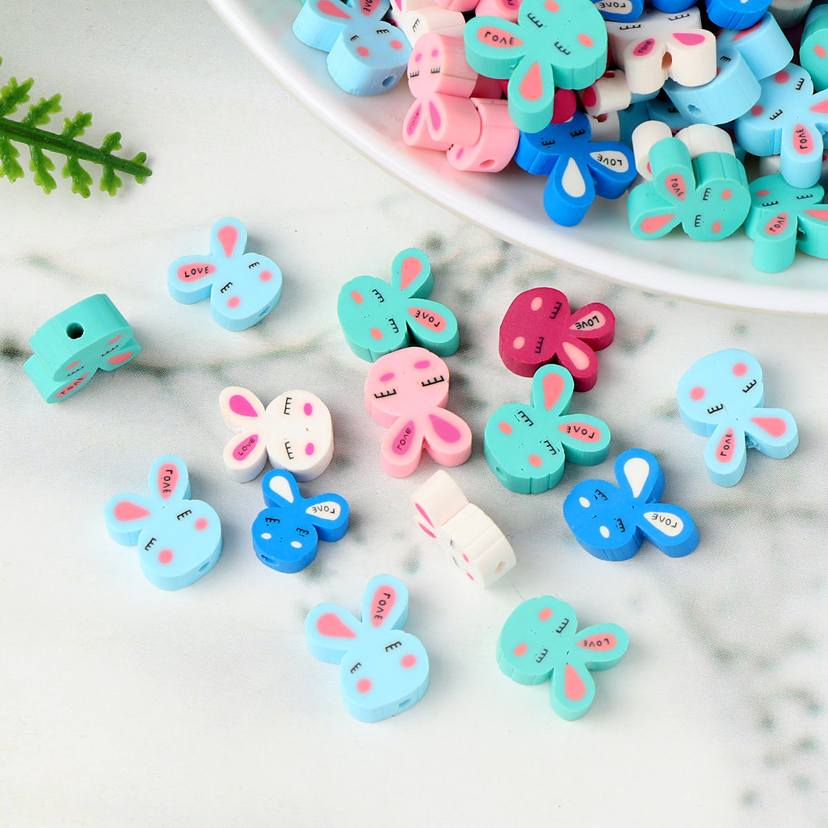 Easter Bunny Clay Beads 11mm Colorful Pastel Polymer 100pcs 2
