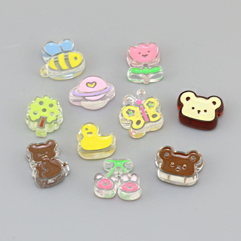 Transparent Bear Flower Acrylic Beads Playful Pastel Enamel 20pcs