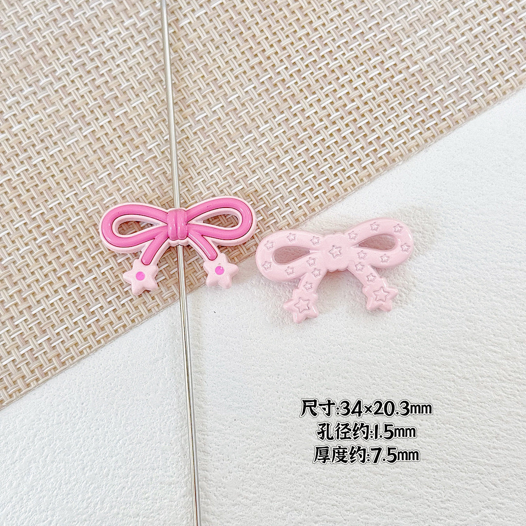 Bow and Star Metal Beads 34mm Painted Pastel Colors 5pcs 4