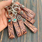 Vintage Embossed Leather Lanyard Keychain Genuine Cowhide 14cm 2pcs