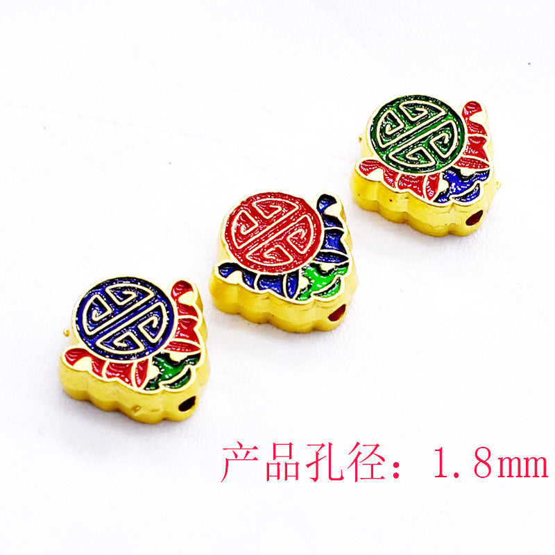 Cloisonne Metal Beads 12mm Good Fortune Pattern Enamel 10pcs 2