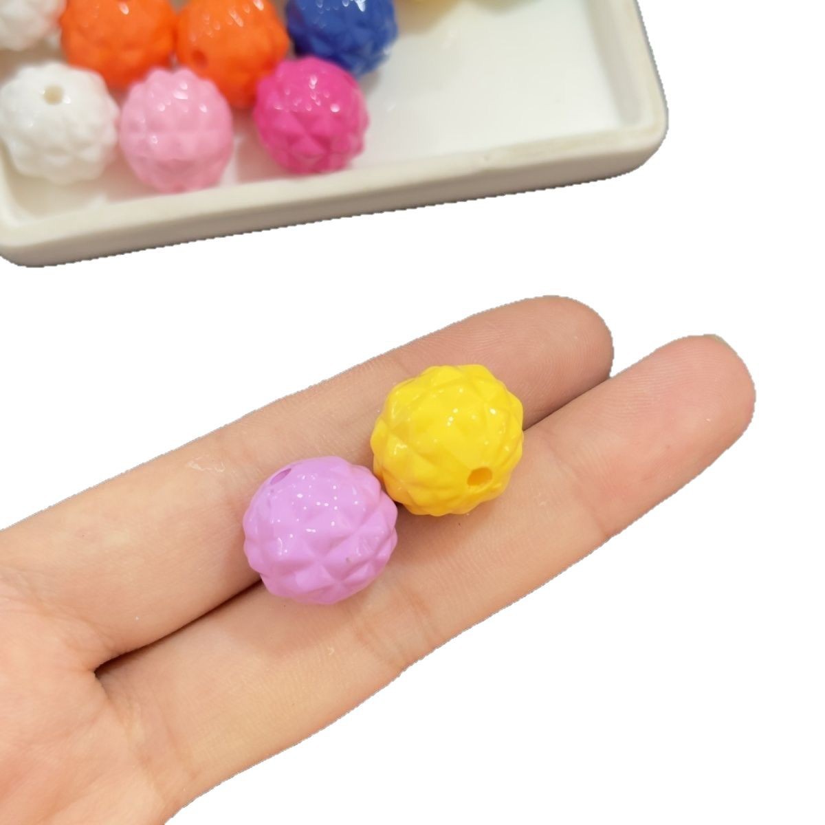 Painted Round Acrylic Beads 17mm Glossy Pineapple Texture 20pcs 5