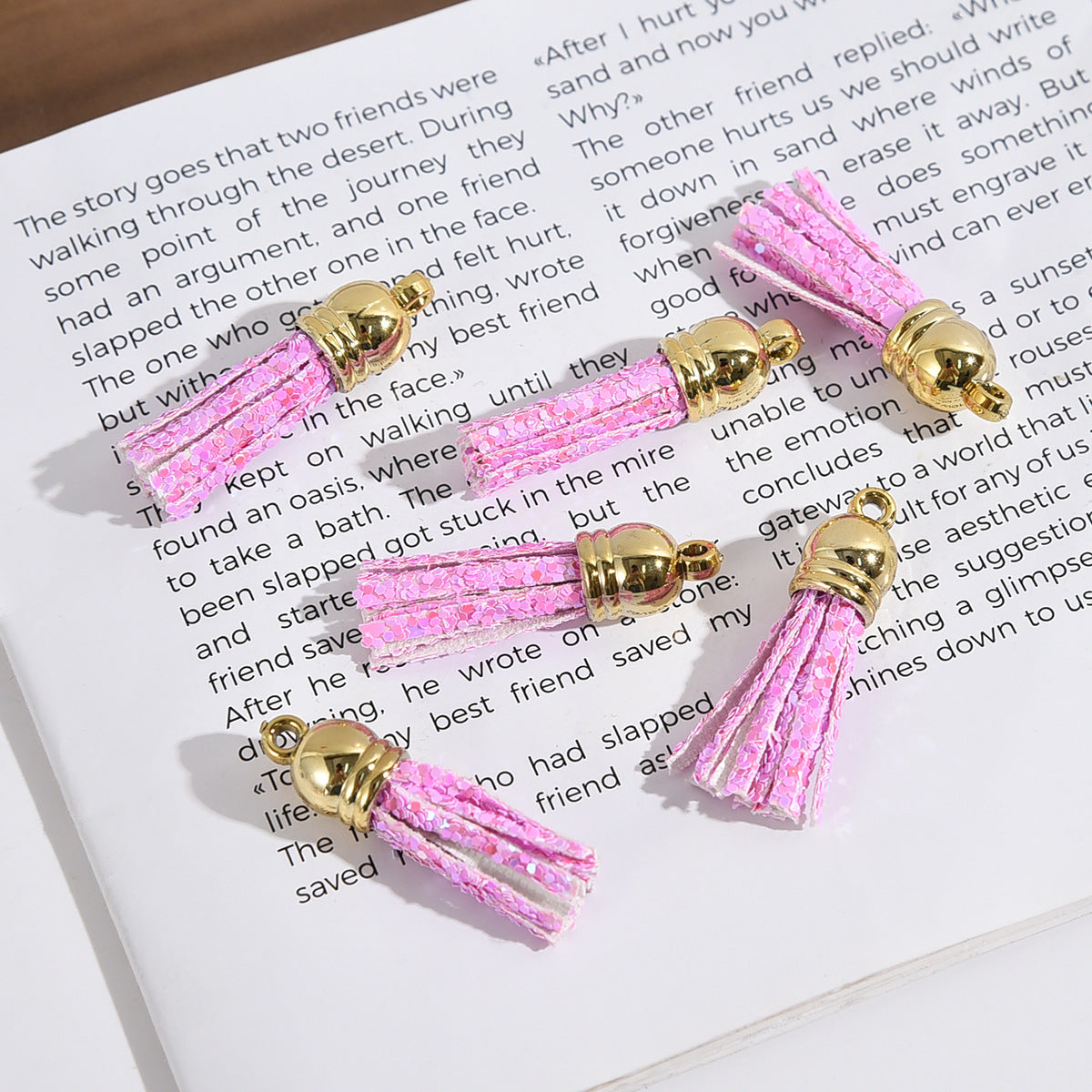 Glitter Mini PU Leather Tassels with Gold Caps 36mm 50pcs 7