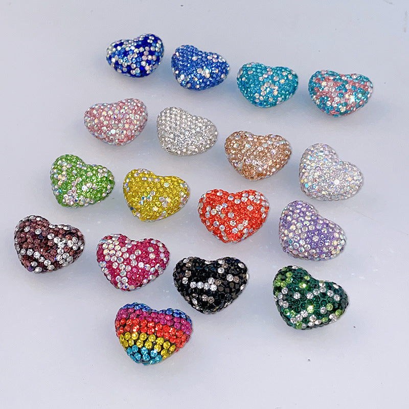 Rhinestone Heart Clay Beads 24mm Colorful Shamballa 6pcs 4
