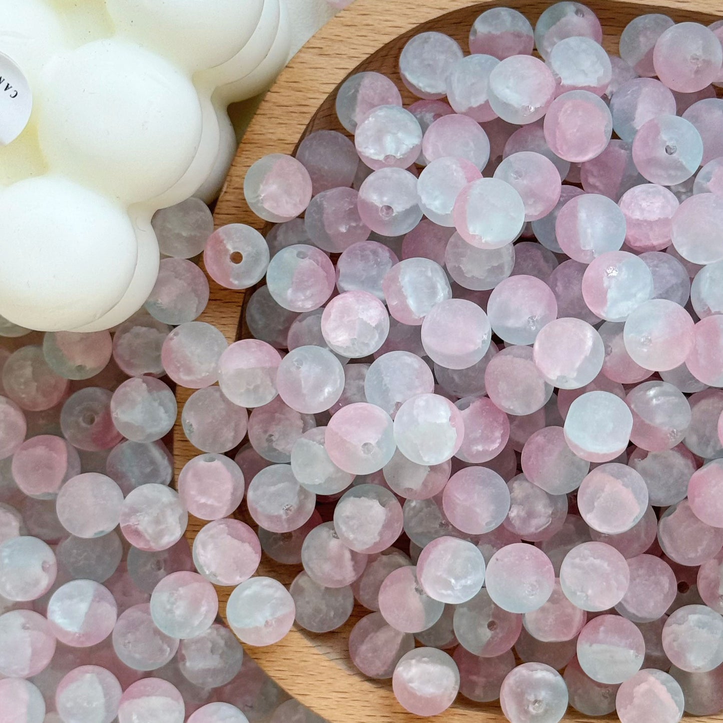 Frosted Round Glass Beads 10mm Jade Crushed Texture 30pcs 9