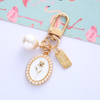 Vintage Gold Rose Pearl Keychain Zinc Alloy Black White 4