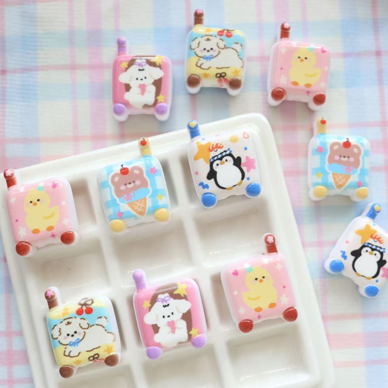 Double-Sided Printed Cartoon Square Acrylic Beads 21mm 20pcs