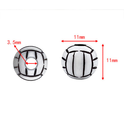 Printed Ball Series Acrylic Beads Colorful Sports Designs 100pcs 13
