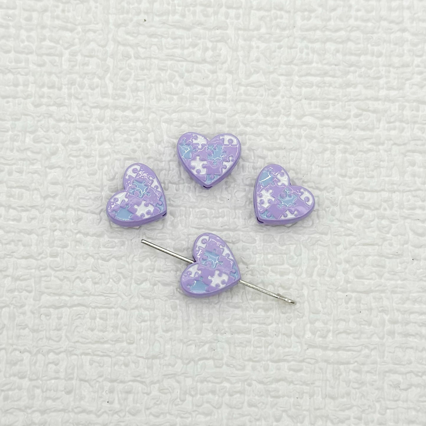 Heart Metal Beads 12mm Baking Painted Puzzle Pattern Enamel 10pcs 11