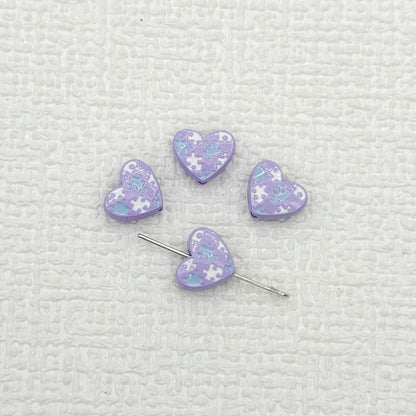 Heart Metal Beads 12mm Baking Painted Puzzle Pattern Enamel 10pcs 11