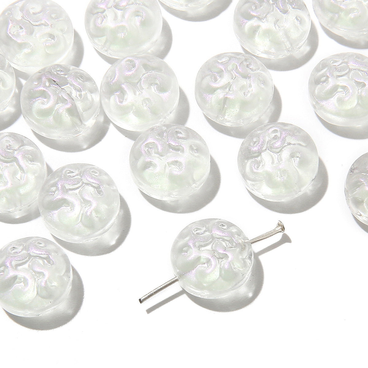 Transparent Floral Round Glass Beads 13mm Pastel Mixed 20pcs 8