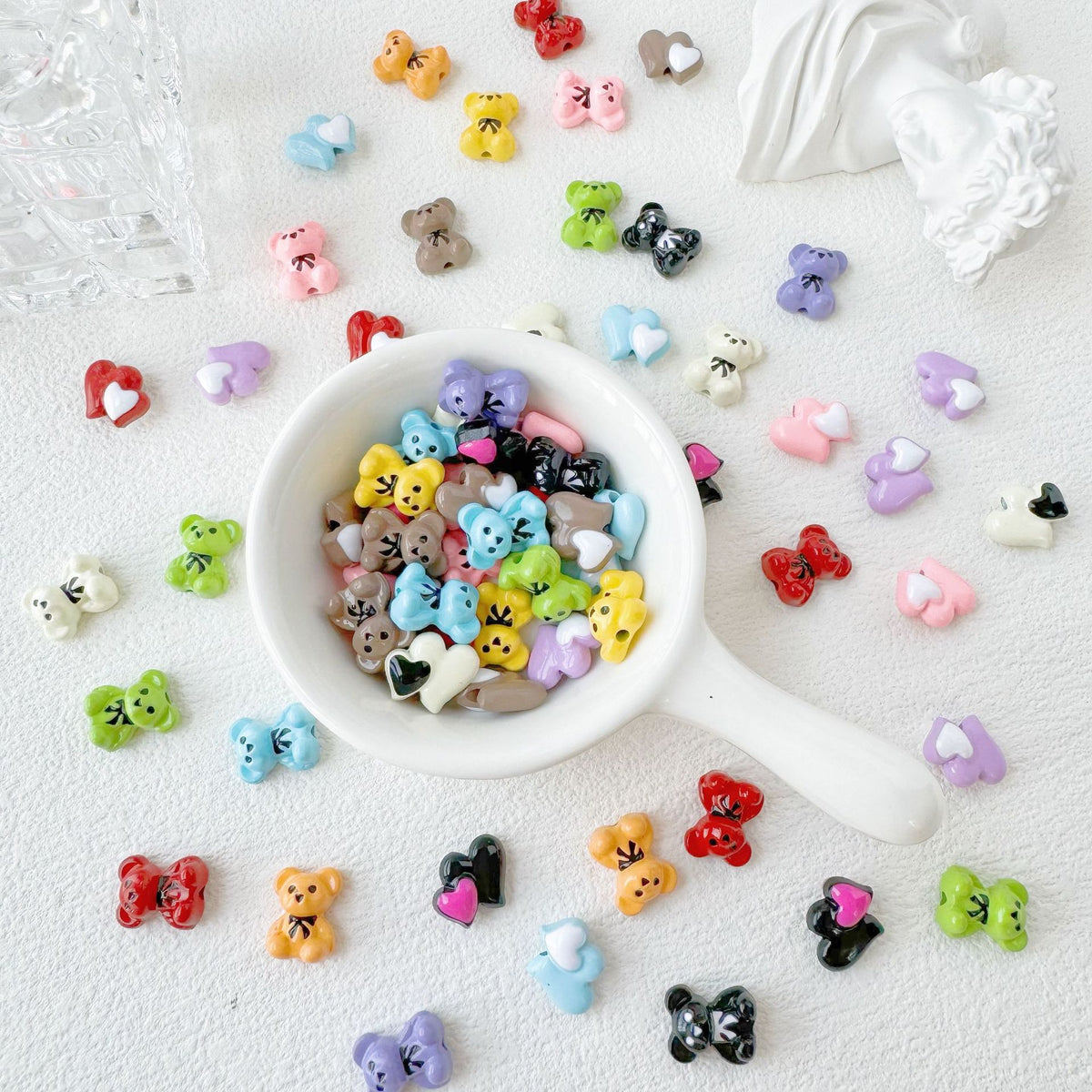 Bear and Double Heart Metal Beads 13mm Baking Painted Alloy 10pcs