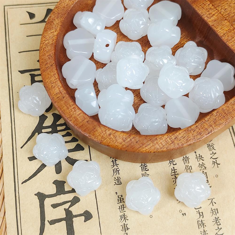 Imitation Jade Five-Petal Resin Beads 12mm Translucent Pastel 10pcs 7