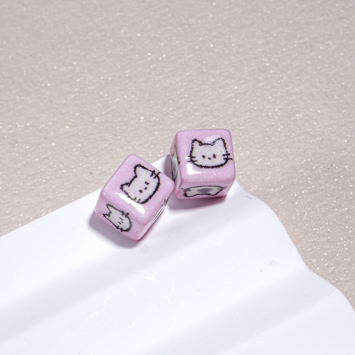 Tiny Cartoon Pattern Printed Acrylic Square Beads 10mm Glossy 30pcs 5