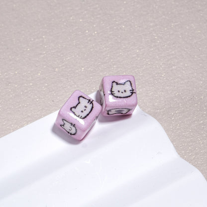 Tiny Cartoon Pattern Printed Acrylic Square Beads 10mm Glossy 30pcs 5