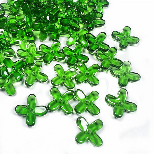 Czech Glass Beads Osmanthus 11.5mm Emerald Green Four-Petal 50pcs