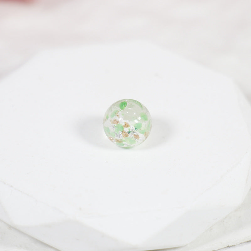 Lampwork Glass Beads Round 10-12mm Transparent Silver Foil Floral 10pcs 12