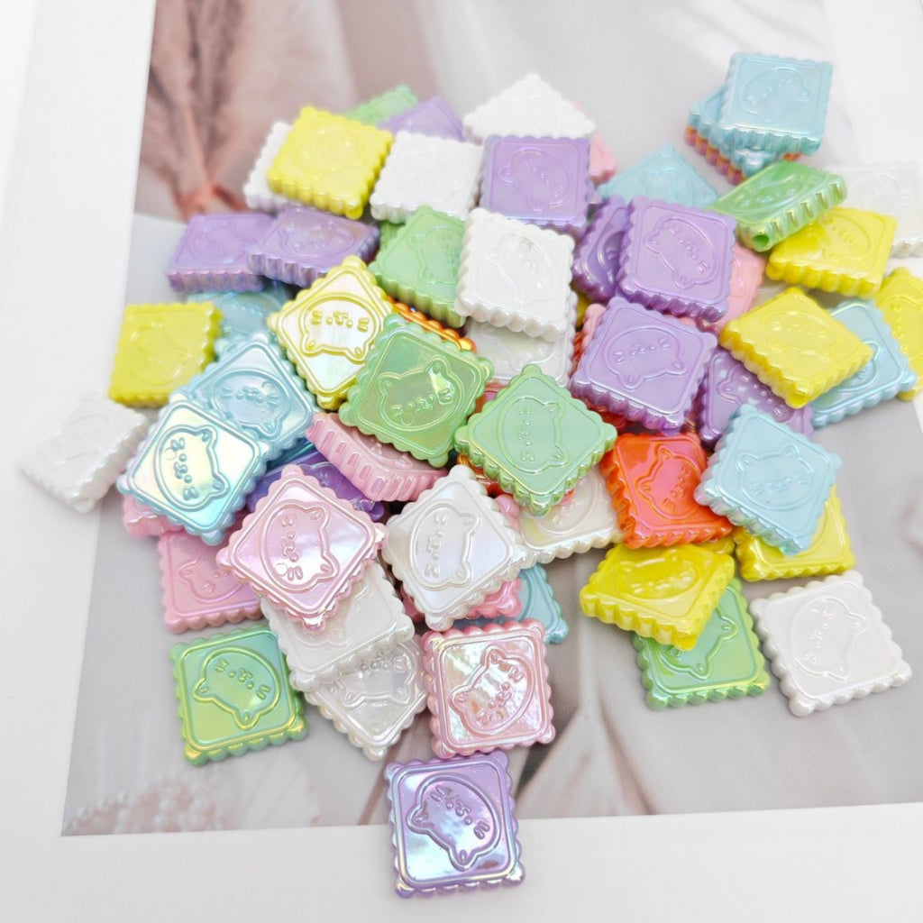 Plating Cat Biscuits Acrylic Beads 21x6mm Pastel Rainbow Glossy 50pcs 3