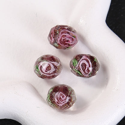Faceted Flower Glass Beads 10mm Turquoise Painted 10pcs 10