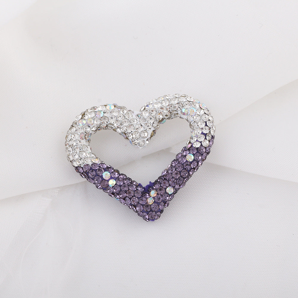 Shimmer Hollow Heart Frame Polymer Clay Rhinestone Beads 32mm 6pcs 20