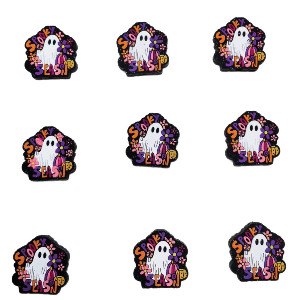Silicone Focal Beads Halloween Ghost Color Character Cards 20pcs 5