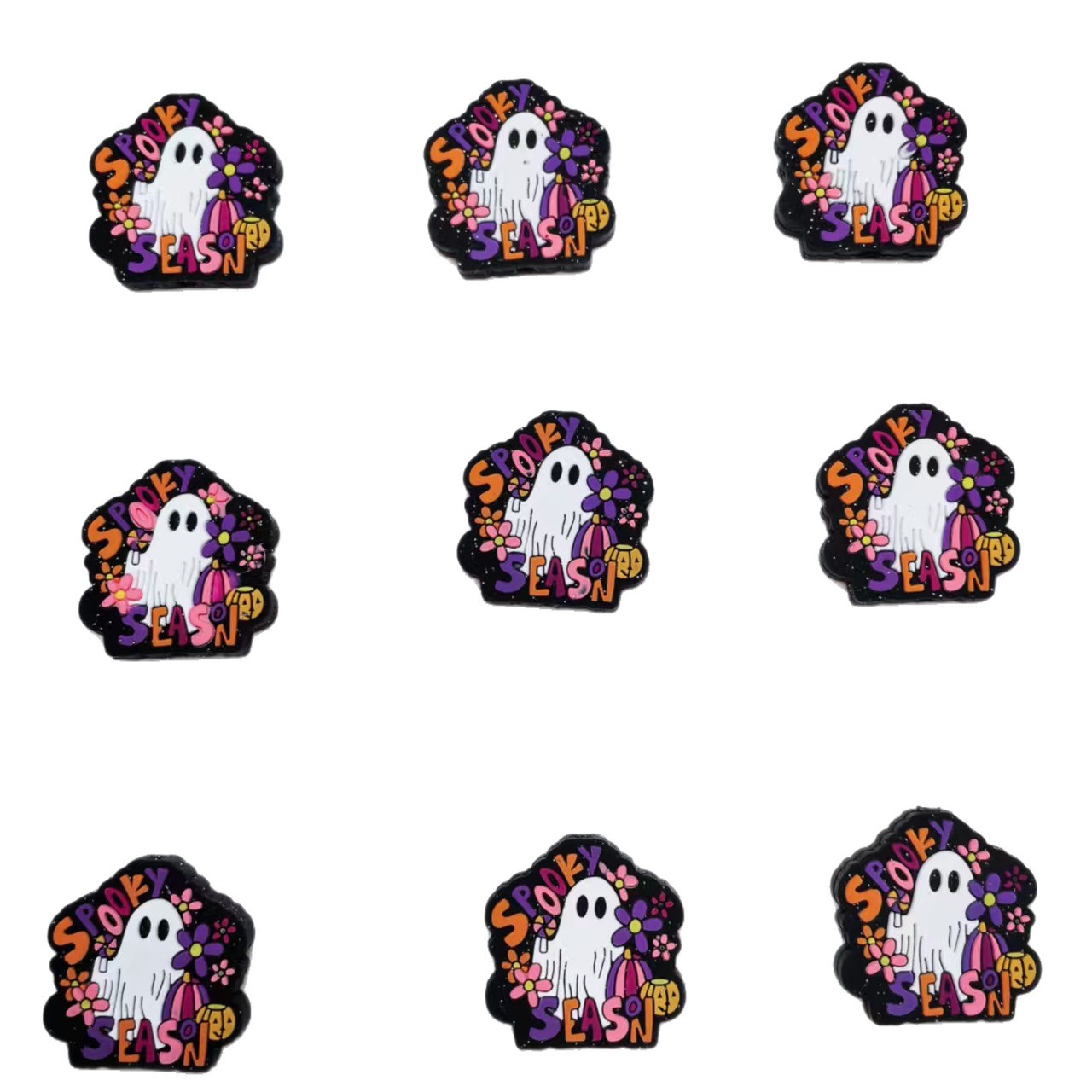 Silicone Focal Beads Halloween Ghost Color Character Cards 20pcs 5