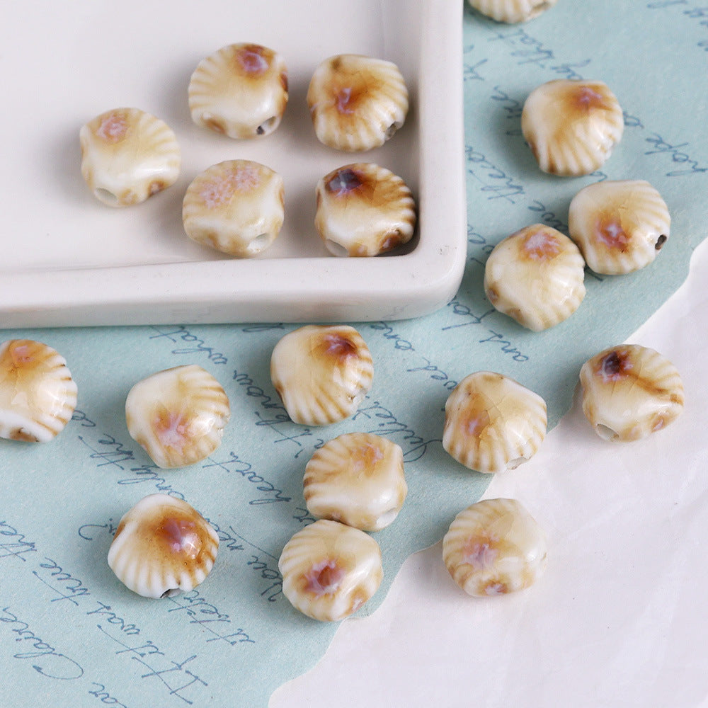 Coffee Color Ocean Creatures Ceramic Beads Hand Painted 5pcs 4