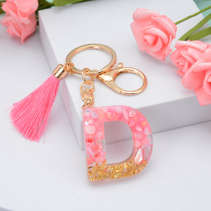 Resin Floral Pink Tassel Monogram Keychain Alphabet Letter A 30