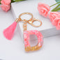 Resin Floral Pink Tassel Monogram Keychain Alphabet Letter A 30